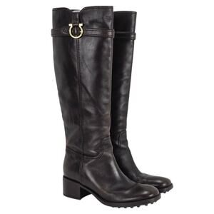 Salvatore Ferragamo Dark Brown Leather Riding Boots